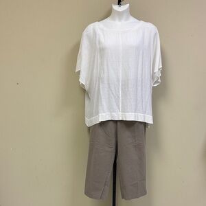 Eileen Fisher White Top and Tan Pants Set